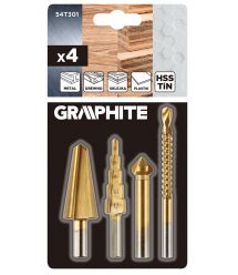 Graphite Набір свердел GRAPHITE TiN, ступінчасте свердло, розгортка, фреза, зенкер, 4шт, 0.098кг