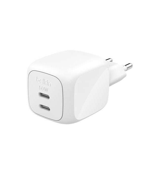 Belkin Зарядний пристрій мережевий Belkin 50Вт 2хUSB-С GAN PD PPS, білий