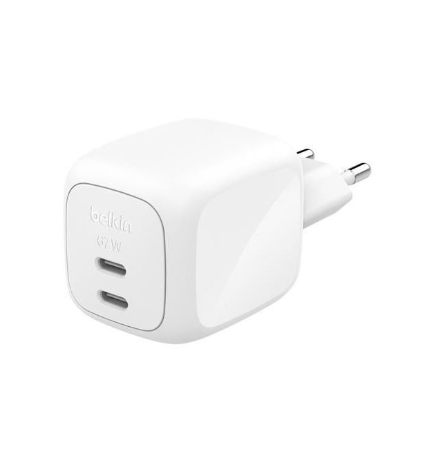 Belkin Зарядний пристрій мережевий Belkin 67Вт 2хUSB-С GAN PD PPS, білий