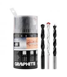 Graphite Набір свердел GRAPHITE по металу, дереву, цеглі: 3-6, 8, 10 мм, 18шт