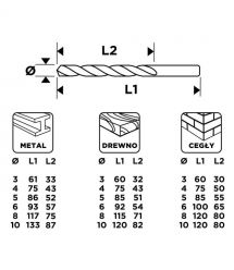 Graphite Набір свердел GRAPHITE по металу, дереву, цеглі: 3-6, 8, 10 мм, 18шт