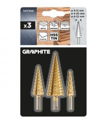 Graphite Свердло ступінчасте GRAPHITE TiN, 4x12/20/32мм, набір 3шт, 0.22кг