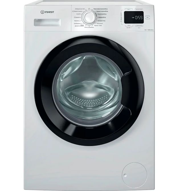 Indesit Стиральная машина фронтальная, 8кг, 1200, A+++, 54.6см, дисплей, пар, инвертор, люк черный, белый