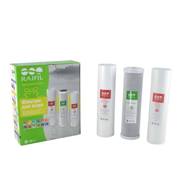 Ecosoft Комплект картриджів Raifil 1-2-3 GREEN (2 поліпропілену+вугілля)