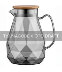 ARDESTO Глечик з кришкою Ardesto Graphite 1500мл, боросилікатне скло, бамбук, нержавіюча сталь, сірий