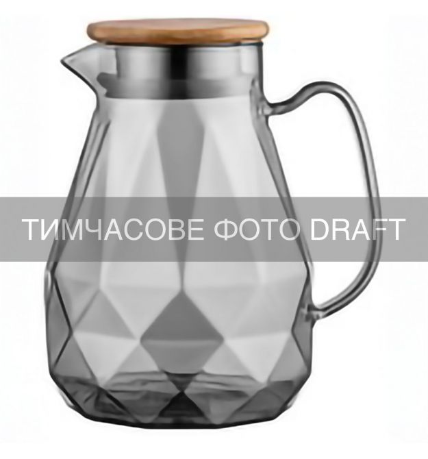 ARDESTO Глечик з кришкою Ardesto Graphite 1500мл, боросилікатне скло, бамбук, нержавіюча сталь, сірий