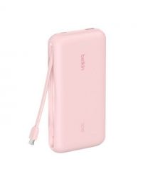 Belkin Акумулятор портативний літій-іонний Power Bank Belkin 20000мА·год, 20Вт, з інтегрованим кабелем USB-C, рожевий