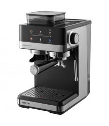 Sencor Кавоварка Sencor ріжкова 1.8л, зерно+мелена, вдубована кавомолка, дисплей, нерж. сталь-чорний