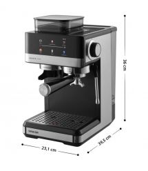 Sencor Кавоварка Sencor ріжкова 1.8л, зерно+мелена, вдубована кавомолка, дисплей, нерж. сталь-чорний