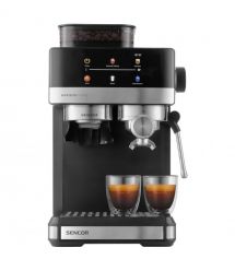 Sencor Кавоварка Sencor ріжкова 1.8л, зерно+мелена, вдубована кавомолка, дисплей, нерж. сталь-чорний