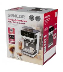 Sencor Кавоварка Sencor ріжкова 1.8л, зерно+мелена, вдубована кавомолка, дисплей, нерж. сталь-чорний