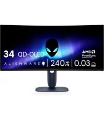 Dell Монитор 34" AW3425DW 2xHDMI, DP, USB, QD-OLED, 3440x1440, 21:9, 240Hz, 0.03ms, DCI-P3 99.3%, CURVED, G-SYNC, FreeSyn