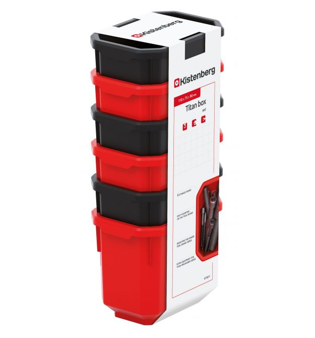 Kistenberg Набор контейнеров для хранения TITAN, 6 шт, 11*7.5*26.3см, пластик, красные и черные