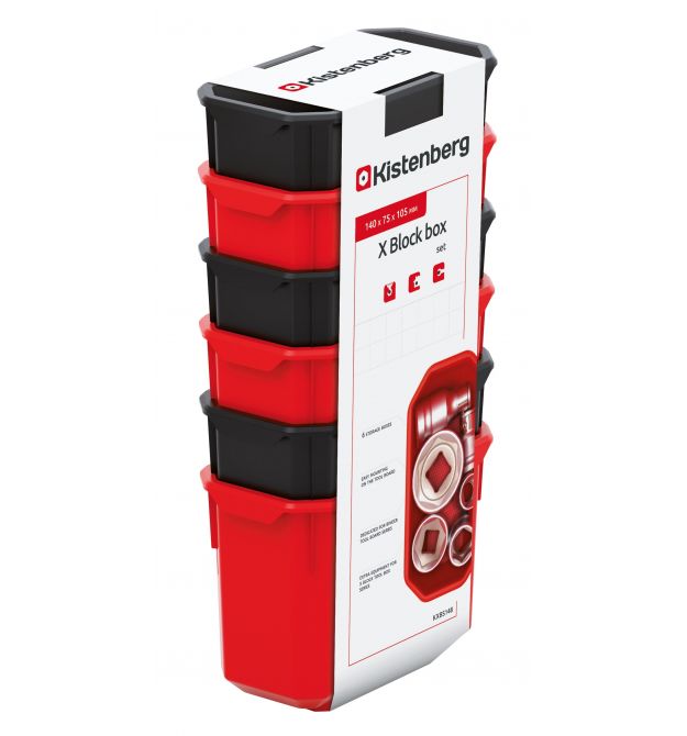 Kistenberg Набор контейнеров для хранения X Block, 6шт, 14*7.5*28см, пластик, красные и черные