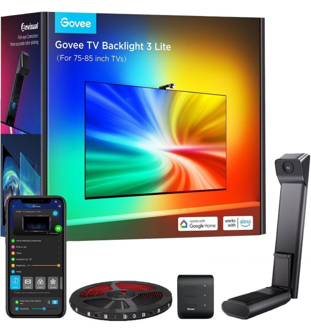 Govee Набор адаптивного подсвечивания H6099 Backlight 3 Lite 75-85', RGBIC, WI-FI/Bluetooth, черный