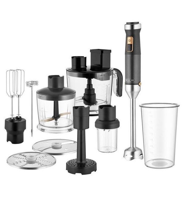 Sencor Блендер погружной, 1500Вт, 10в1, чаша-800мл, мельница для специй, вспениватель молока, черный
