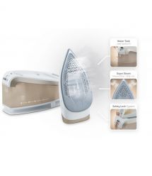 Sencor Утюг-парогенератор, 2400Вт, 1500мл, паровой удар -395гр, постоянный пар - 130гр, Anti-calc, керам. подошва, бело-золотой