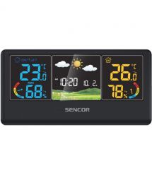 Sencor Метеостанция, внутр/наруж измерение, темп-ра, влажность, время, прогноз погоды, чёрный