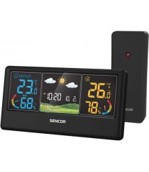 Sencor Метеостанция, внутр/наруж измерение, темп-ра, влажность, время, прогноз погоды, чёрный