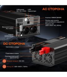 Автономний однофазний інвертор 1kW-12V LiTime L12V1KW-EN-D