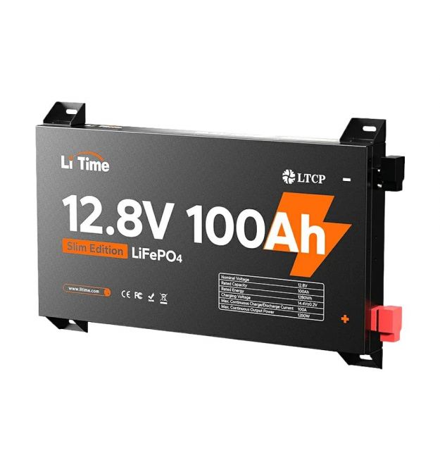 Акумуляторна батарея літій-залізо-фосфатна 12.8В 100А*год LiFePO4 LiTime Slim 12V100-100-SLIM-LTCP-4-SE100 ультратонка