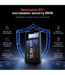 Акумуляторна батарея літій-залізо-фосфатна 12.8В 100А*год LiFePO4 LiTime Slim 12V100-100-SLIM-LTCP-4-SE100 ультратонка