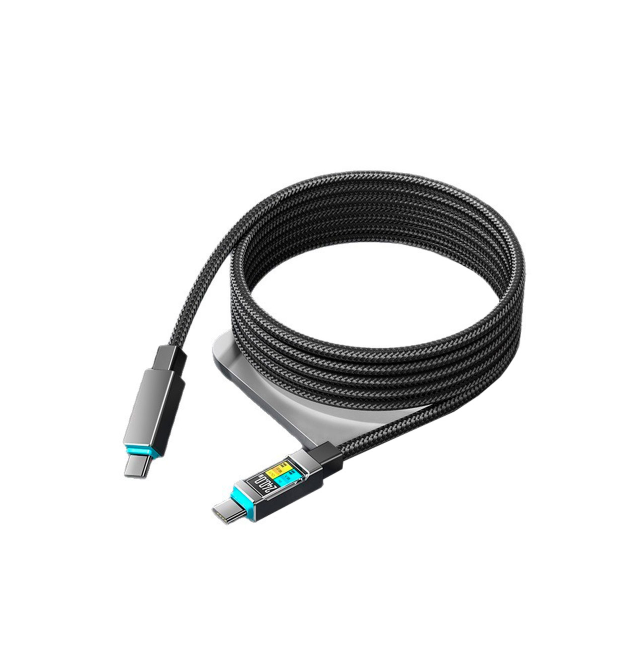 Кабель Type-C to Type-C (male to male), струм 5А, Підтримка SCP, QC3.0, PD до 240Вт, довжина 1.5м, оплетка, LED, Black, Box