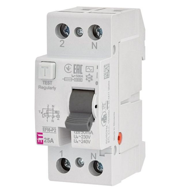 Реле дифференциальное (УЗО) ЕТІ 2р EFI6-P2 25/0,03 тип AC (6kA)