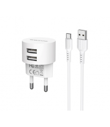 Набір BOROFONE BA23A СЗУ 2xUSB+ кабель USB - Type-C, 2.4A, 1м, White, Blister