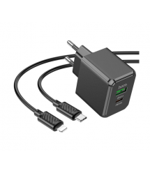 Набір СЗУ HOCO CS14A + кабель Lighting, 1xUSB+1xUSB-C, PD20W+QC3.0, кабель 1м, Black, Box