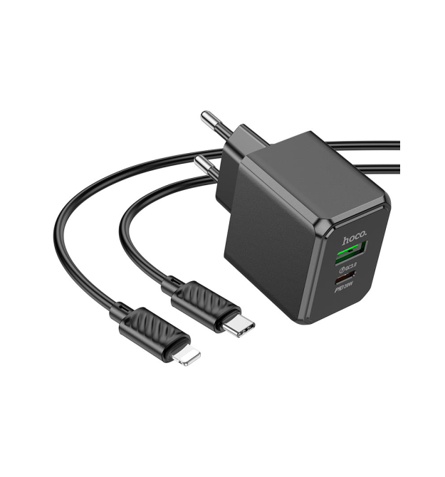 Набір СЗУ HOCO CS14A + кабель Lighting, 1xUSB+1xUSB-C, PD20W+QC3.0, кабель 1м, Black, Box