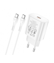 Набір СЗУ HOCO N22+кабель Type-C - Type-C, 1xUSB-C, PD25W, White, Box