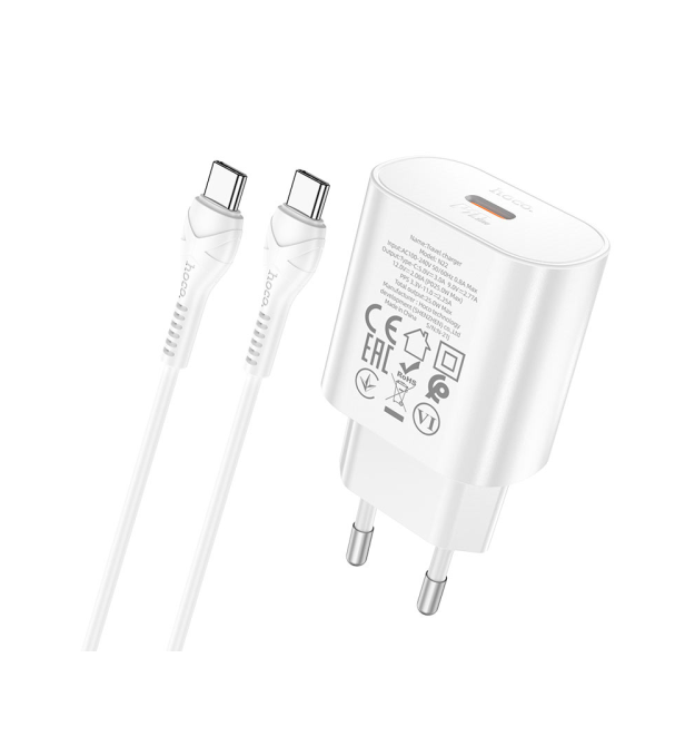 Набір СЗУ HOCO N22+кабель Type-C - Type-C, 1xUSB-C, PD25W, White, Box