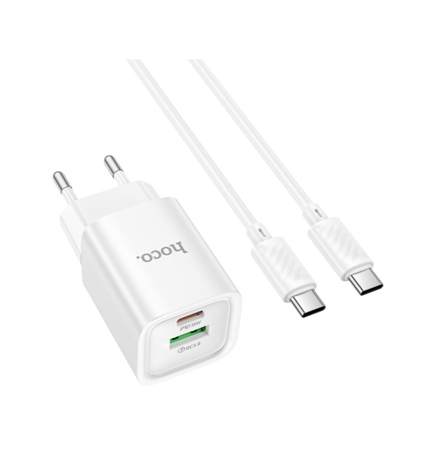 Набір BOROFONE C149A СЗУ+ кабель Type-C - Type-C, 1xUSB-C+1xUSB, PD30W+QC3.0, кабель 1м, White, Box