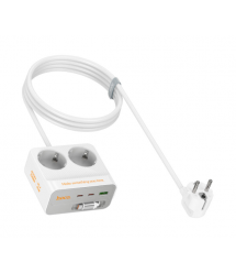 Мережевий фільтр HOCO AC28A на 2 розетки + 1 USB + 3 USB-C, 45W, 220В, кабель 2м, White, Box
