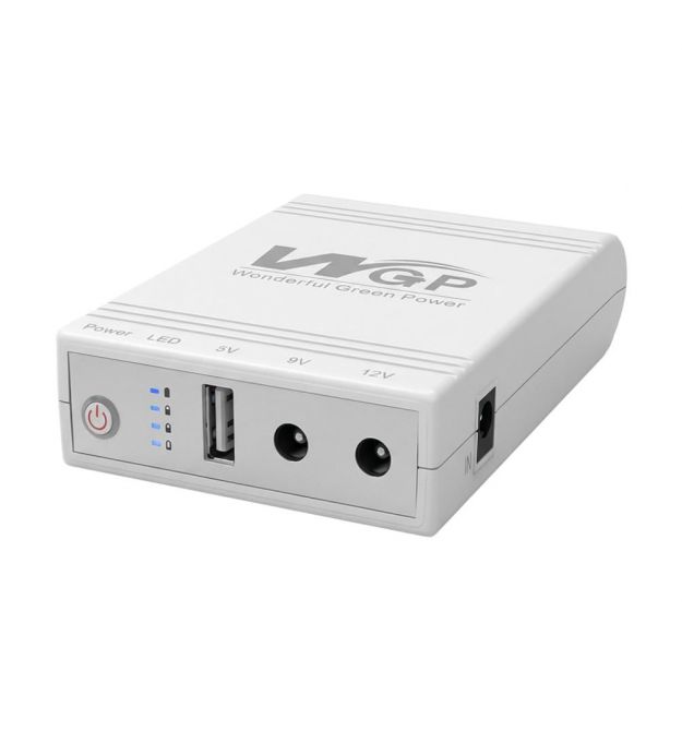 Джерело безперебійного живлення Mini UPS WGP UPS103A White 10400mAh 5V-9V-12V, Li-ion 4*2.6Ah, дл