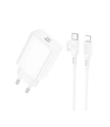 Набір BOROFONE BA21A Pro СЗУ 1xType-C+ кабель Type-C - Lighting, 20W, 1м, White, Blister