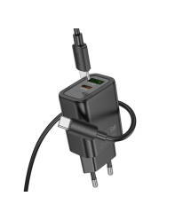 Набір СЗУ HOCO N61 + Type-C - Type-C кабель, 1xUSB+1xUSB-C, PD20W+QC3.0, кабель 1м, Black, Box