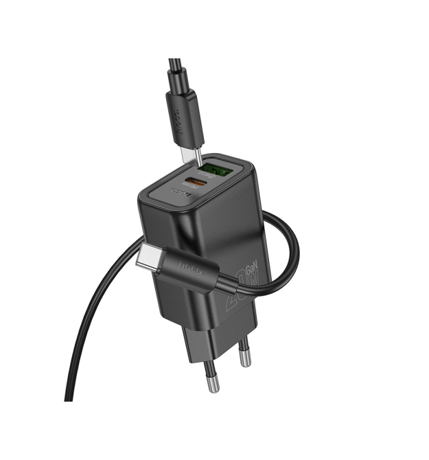 Набір СЗУ HOCO N61 + Type-C - Type-C кабель, 1xUSB+1xUSB-C, PD20W+QC3.0, кабель 1м, Black, Box