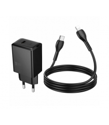 Набір СЗУ HOCO N70 + Type-C - Lighting кабель, 1xUSB+1xUSB-C, PD30W+QC3.0, кабель 1м, Black, Box