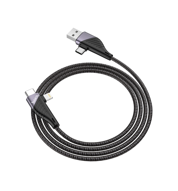 Кабель HOCO U95 4 in 1 USB + Type-C - Iphone + Type-C, 2A, довжина 1.2м, Black, Box
