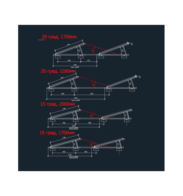 Баластна система кріплень (розмір панелі 2382&amptimes1134&amptimes30мм) кут 20 вітрозахист