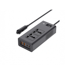 Інвертор напруги XO CZ027 (DC:200W), 12 - 220V з апроксимованою синусоїдою, 2 універсальні розетки, 2*USB-A, 2*USB-C, в прикурюв
