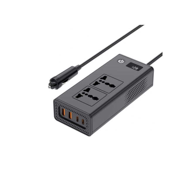 Інвертор напруги XO CZ027 (DC:200W), 12 - 220V з апроксимованою синусоїдою, 2 універсальні розетки, 2*USB-A, 2*USB-C, в прикурюв