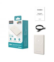 Повербанк 5000mAh Choetech B738 White QC3.0 PD3.0 бездротова магнітна зарядка