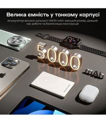 Повербанк 5000mAh Choetech B738 White QC3.0 PD3.0 бездротова магнітна зарядка