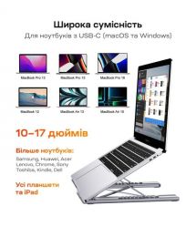 USB-C хаб-підставка 7-в-1 Choetech M57 HDMI 4K@30Hz, 2 USB 3.0, USB-C Data, USB-C PD 100W, SD-card, TF-card