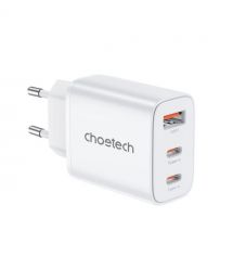 Мережевий зарядний пристрій Choetech PD3046 PD30W GAN USB-A+2xUSB-C White