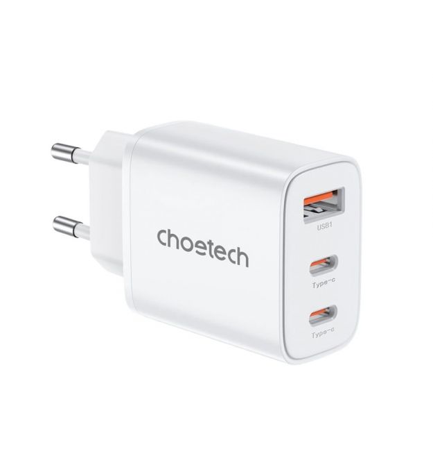 Мережевий зарядний пристрій Choetech PD3046 PD30W GAN USB-A+2xUSB-C White