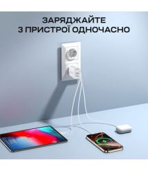 Мережевий зарядний пристрій Choetech PD3046 PD30W GAN USB-A+2xUSB-C White